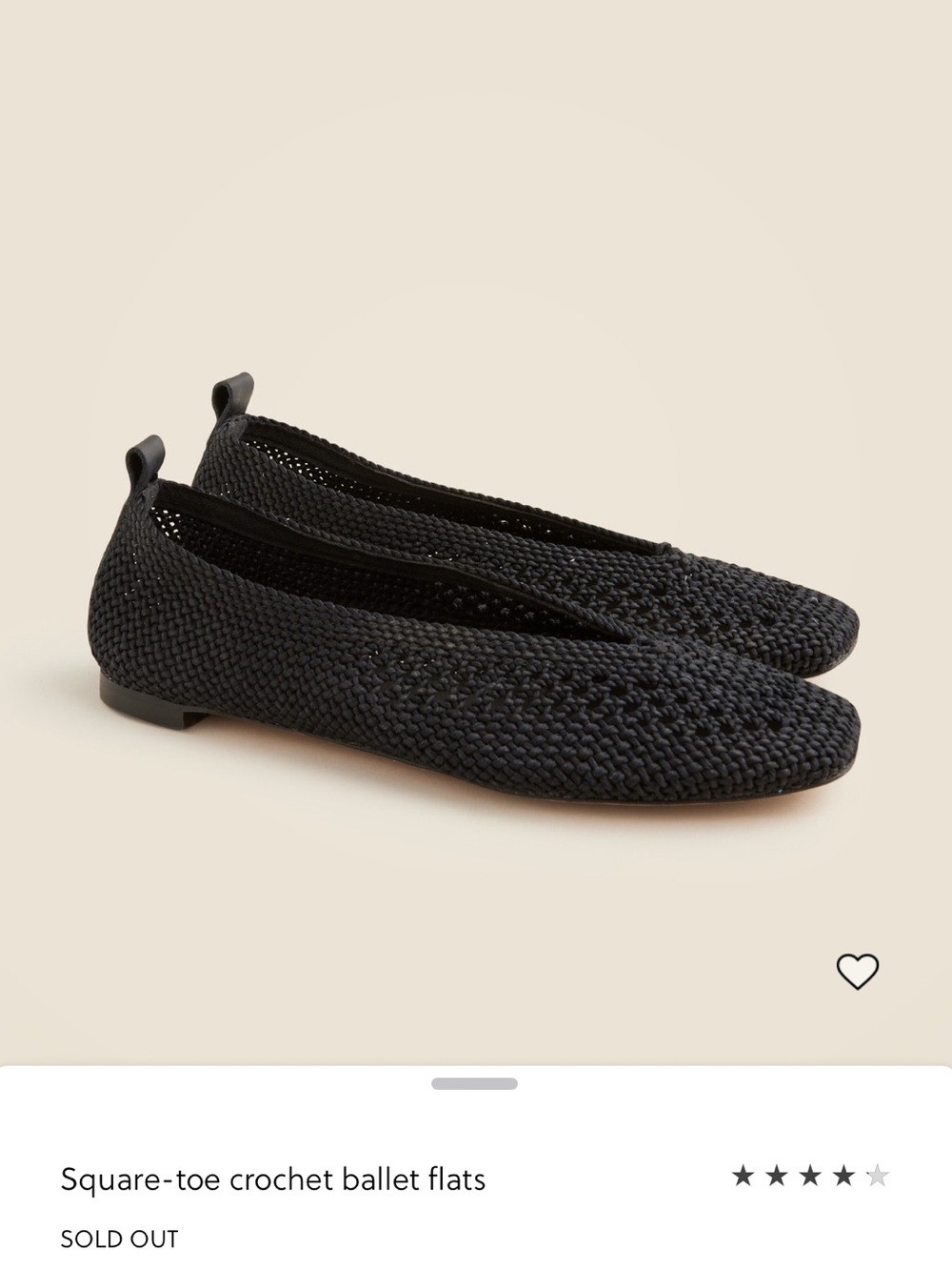 J. Crew Black Crochet Square-Toe Ballet Flats